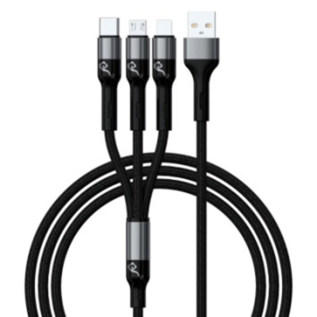 สายเคเบิลผสมชาร์จเร็ว 3 ใน 1 (USB-A ถึง Lightning/Micro/Type-C)