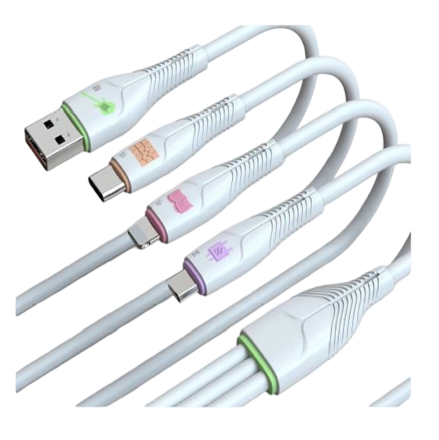 สายชาร์จสีขาว 3 ใน 1 (USB ถึง Lightning/Micro/Type-C) 1.5m