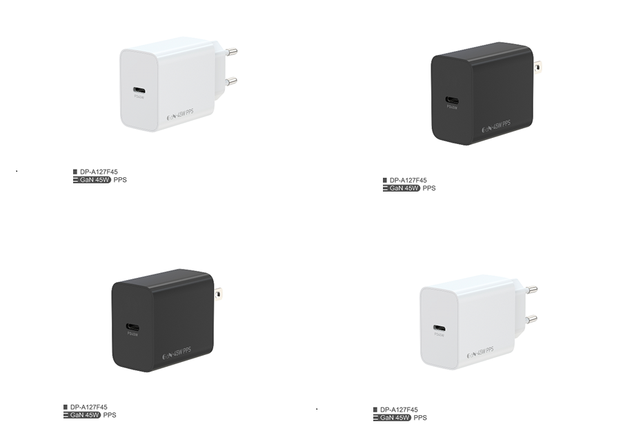 เครื่องชาร์จเร็ว PD+QC 45W (EU Plug) สีดํา/ขาว กล่องสี