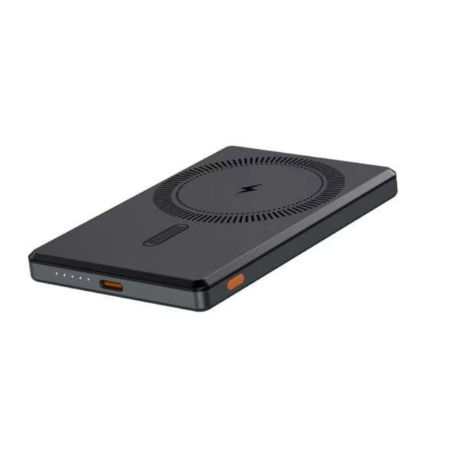 พาวเวอร์แบงค์ไร้สายแม่เหล็ก 5000mAh, Type-C สองทิศทาง 20W, โพลิเมอร์เกรด A บางเฉียบ 9.5 มม., สี Gunmetal
