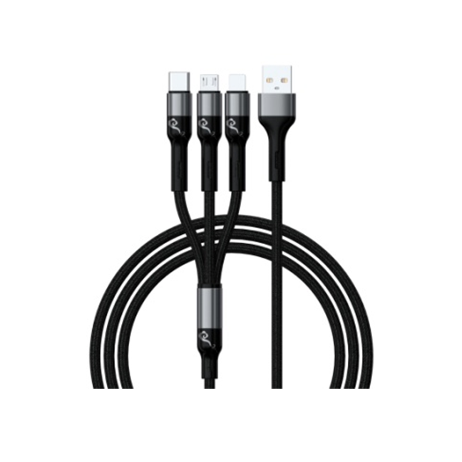 1.2M 3-in-1 สายไฟชาร์จรวดเร็วที่ผสมผสาน 2 หลัก Lightning/Micro, TPE+อลูมิเนียม สีดํา/สีแดง/สีเขียว