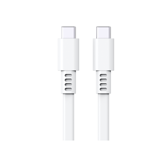 สายชาร์จซิลิโคนแบน USB 2.0 ชาร์จเร็ว, Type-C to C 3A/20V + ถ่ายโอนข้อมูล 480Mbps, สายไฟอ่อนทนทานต่อการหักงอ 1M สีขาว
