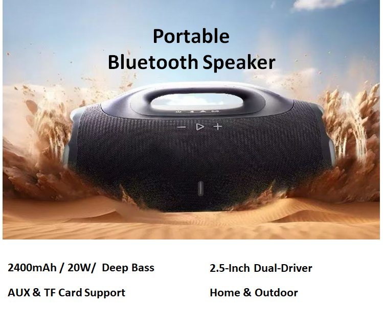 20W Dual-Driver Bluetooth Speaker พร้อม Deep Bass สเตเรียไร้สายพกพาสําหรับบ้านและกลางแจ้ง