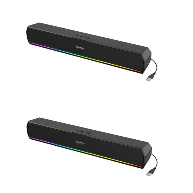 ซาวด์บาร์สเตอริโอ Bluetooth 5.4 ขนาด 2*2 นิ้ว กำลังขับ 6W, ใช้พลังงานจาก USB + รองรับ TF Card + ไฟ RGB, ลำโพงตั้งโต๊ะ/ลำโพงมอนิเตอร์แบบตะแกรงเหล็ก