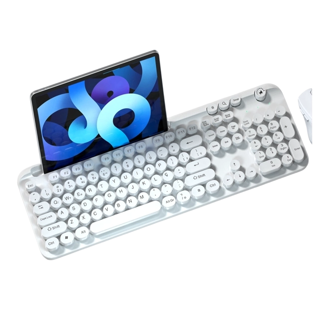 คีย์บอร์ดไร้สาย 2.4G & บลูทูธ | ชาร์จ Type-C | แบตเตอรี่ 500mAh | ปุ่มปรับระดับเสียง | ขนาดเต็ม 104 ปุ่ม